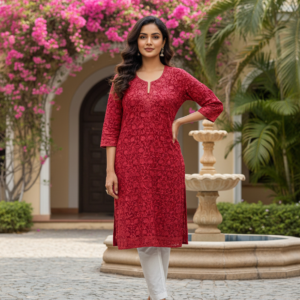 Elegant Crimson Embroidered Kurti for Timeless Ethnic Style